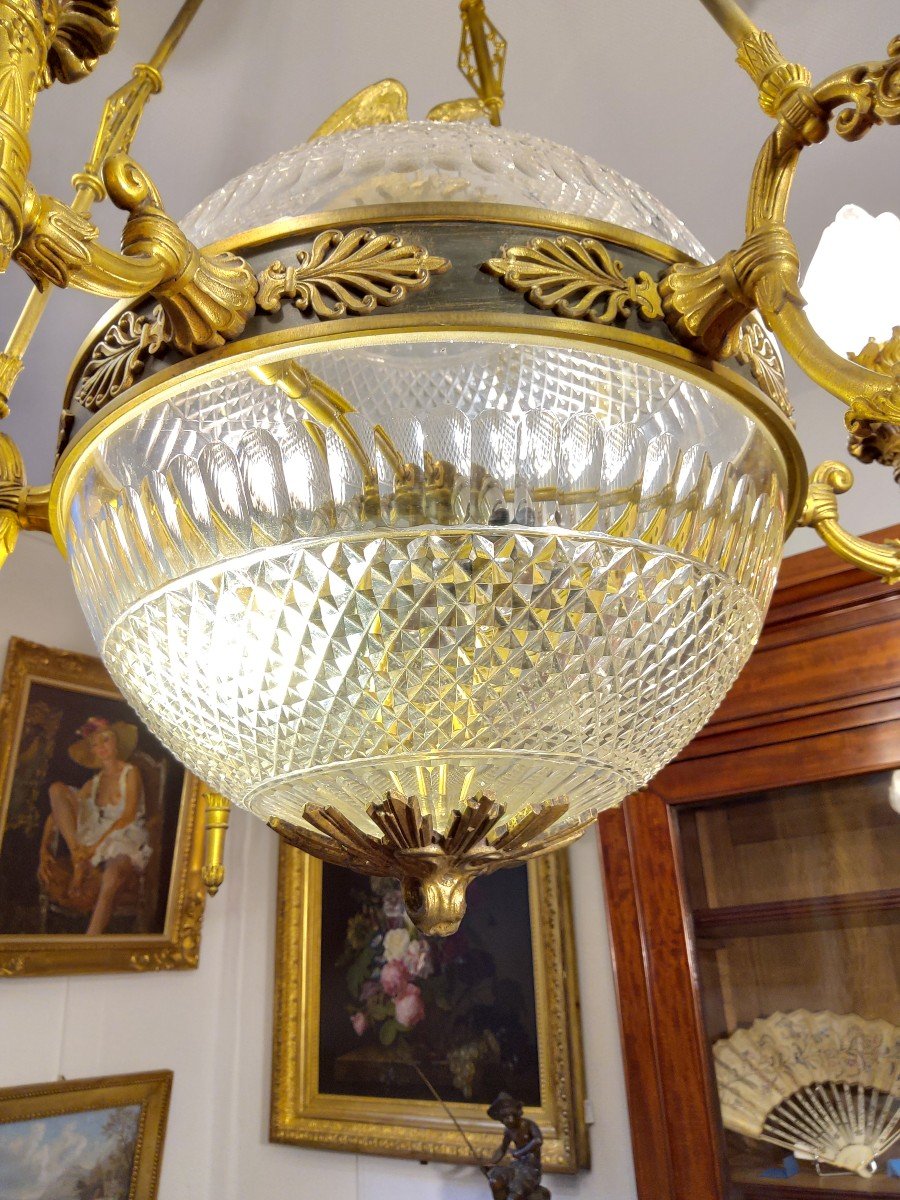 Empire Style Gilt Bronze Chandelier And Crystal Vase-photo-2